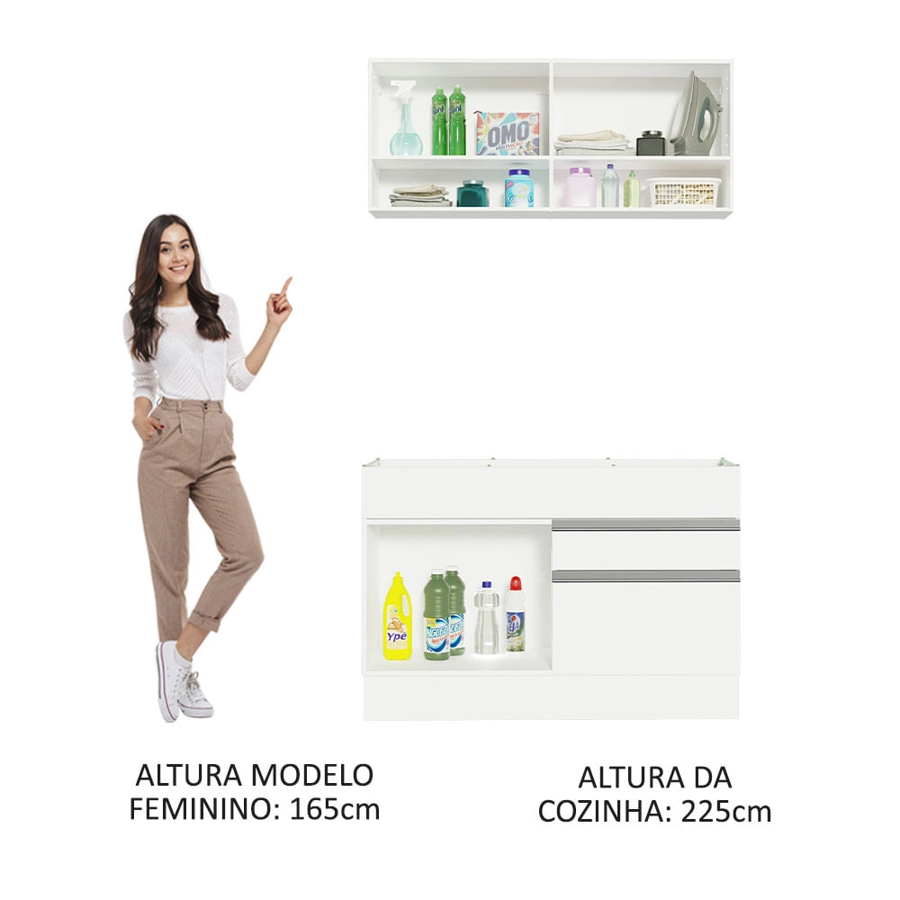 Kit Área De Serviço 120cm com Armário e Balcão Branco Madesa 01 Cor:Branco