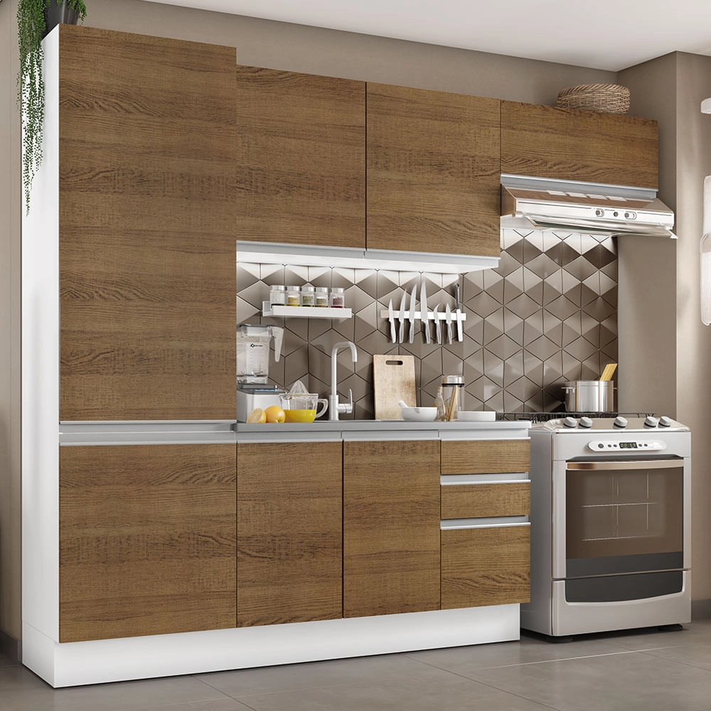 Cozinha Compacta Madesa 100% MDF Acordes Com Armário e Balcão Branco/Rustic Cor:Branco/Rustic