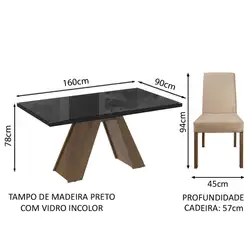 Sala de Jantar Madesa Dandara Mesa Tampo de Vidro com 4 Cadeiras Rustic/Preto/Imperial Cor:Rustic/Preto/Imperial