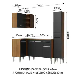 Cozinha Completa de Canto Madesa Emilly Song com Armário, Balcão e Adega Rustic/Preto Cor:Rustic/Preto
