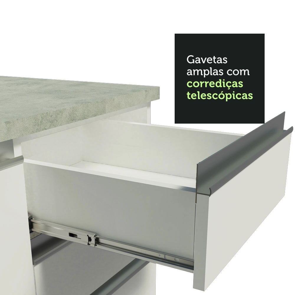 Balcão Gabinete de Pia Madesa Glamy 120 cm 1 Porta 2 Gavetas Branco Cor:Branco