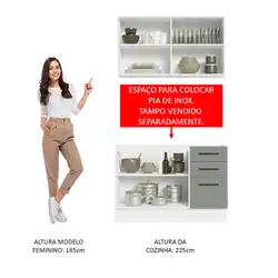 Cozinha Compacta Madesa Agata 120001 com Armário e Balcão (Sem Tampo e Pia) Branco/Cinza Cor:Branco Cinza