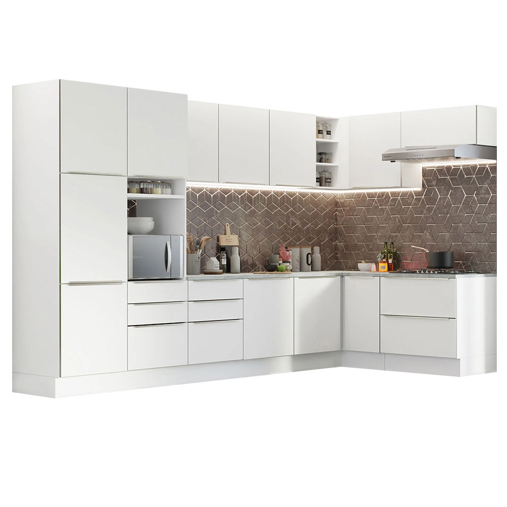 Armário de Cozinha Completa de Canto 546cm Branco Veludo Lux Madesa 05 Cor:Branco/Branco Veludo