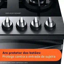 Fogão Brastemp 4 Bocas Inox com mesa de vidro, dupla chama e grill elétrico - BFO4VBR 220V