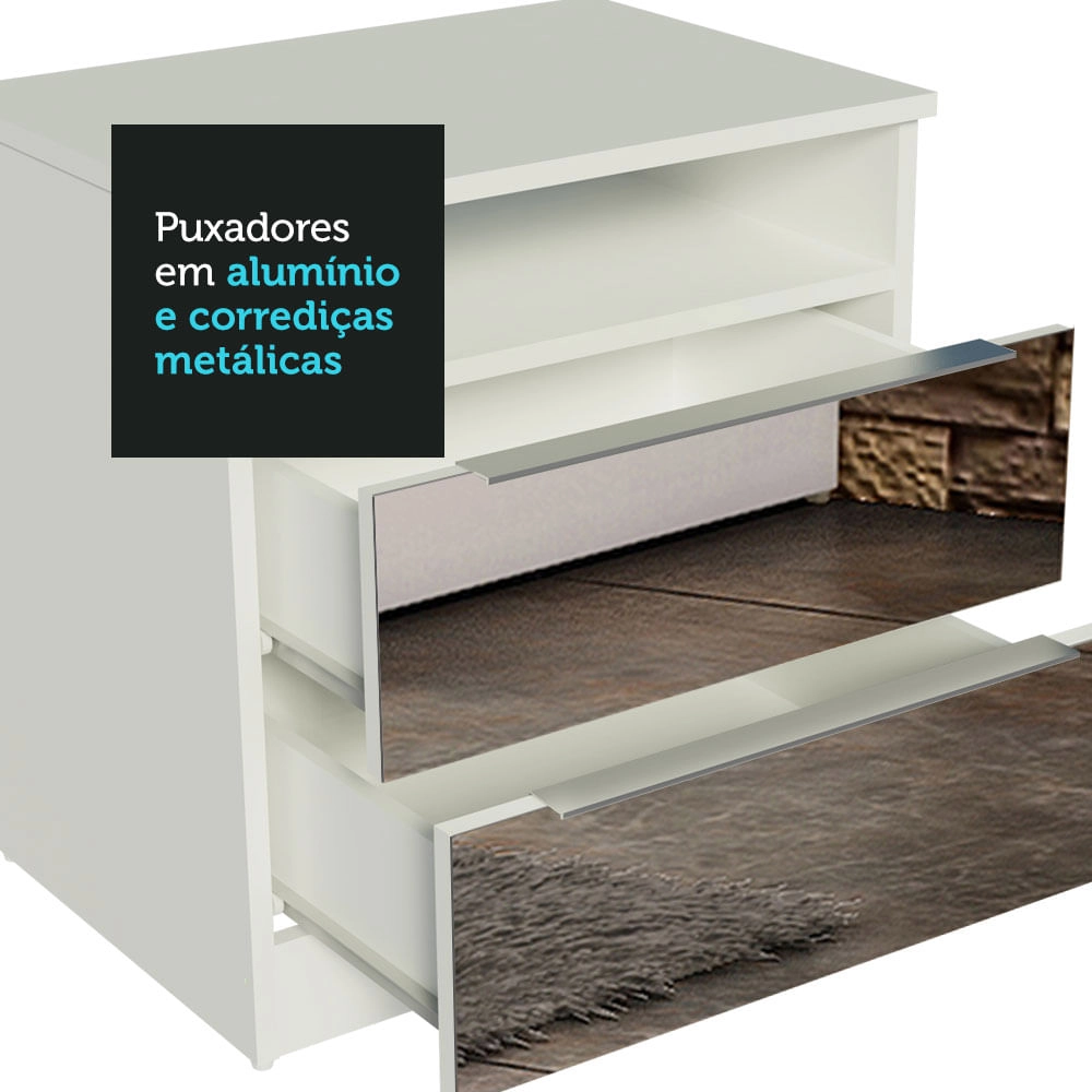 Mesa de Cabeceira Madesa 3227 2 Gavetas com Espelho Branco Cor:Branco