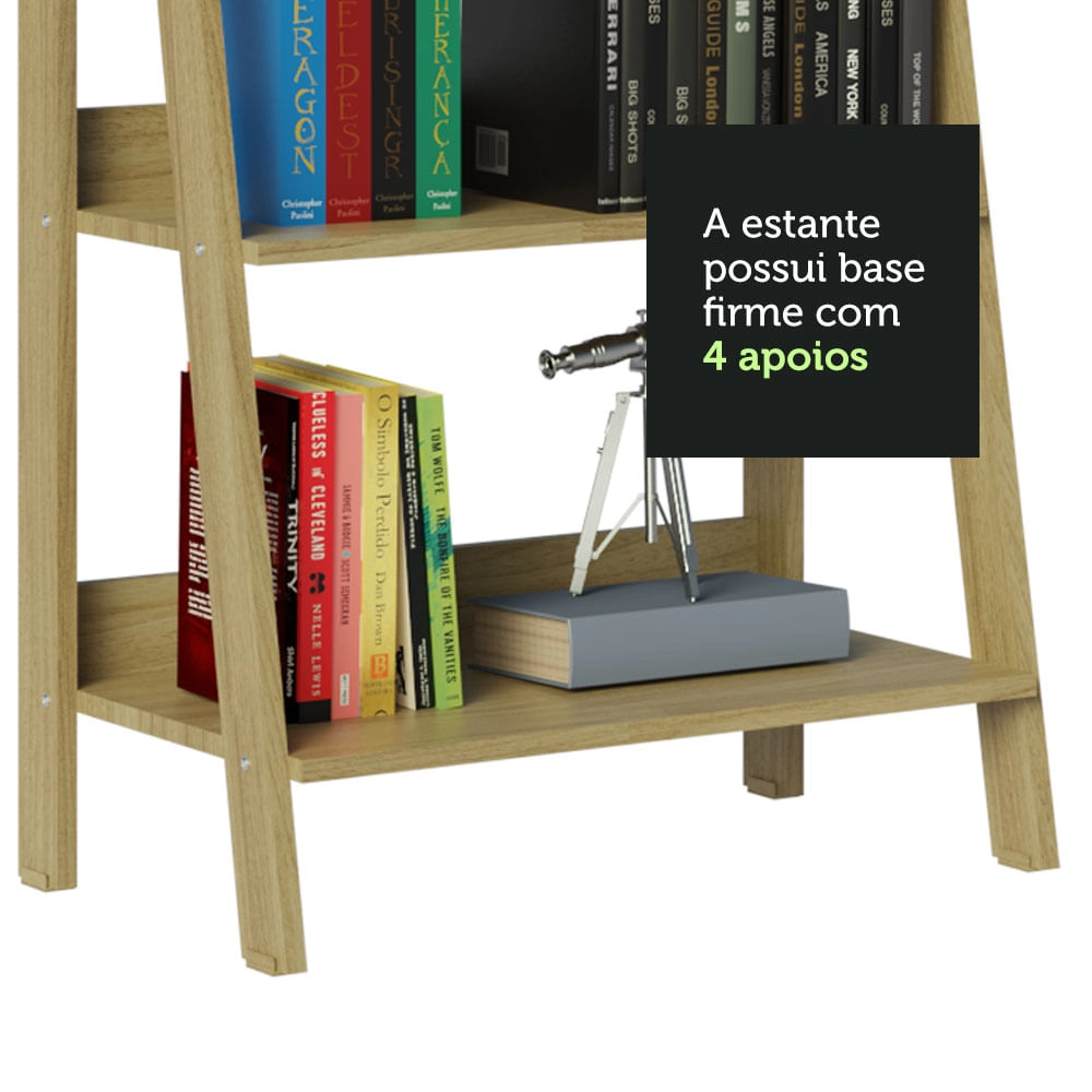 Estante Escada para Livros com 4 Prateleiras Madesa Carvalho Cor:Carvalho