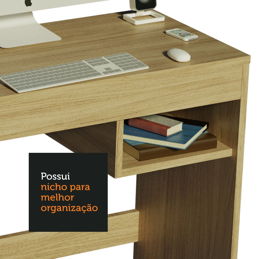 Conjunto Escritório Home Office Escrivaninha Madesa Rubi + 2 Armários Carvalho Cor:Carvalho