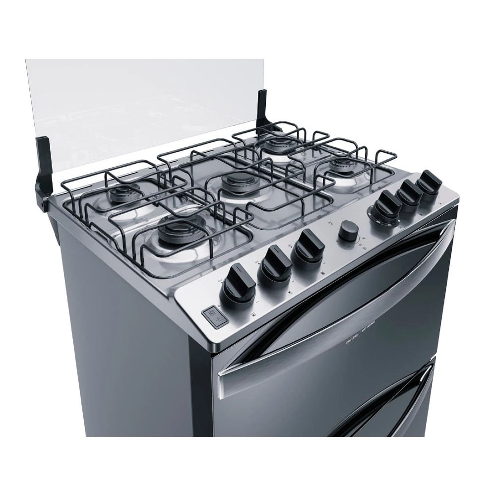 Fogão Brastemp 5 Bocas Duplo Forno Cor Inox Com Botões Removíveis E Exclusivo Aro Protetor   - BFD5NCR 220V