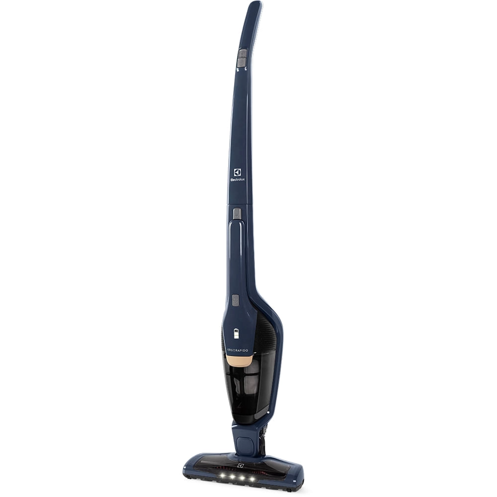 Aspirador de Pó Vertical Electrolux Ergorapido 2 em 1 Denin Blue Luz Led (ERG25N) - até 38 Min Filtro HEPA Função BrushRollClean 420ml Bivolt