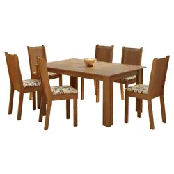 Conjunto Sala de Jantar Madesa Analu Mesa Tampo de Madeira com 6 Cadeiras Rustic/Bege Marrom Cor:Rustic/Bege Marrom