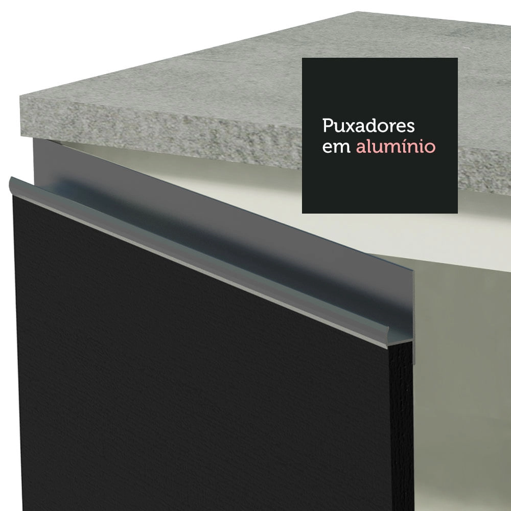 Balcão Gabinete de Pia Madesa Glamy 120 cm 2 Portas e 3 Gavetas Branco/Preto Cor:Branco/Preto