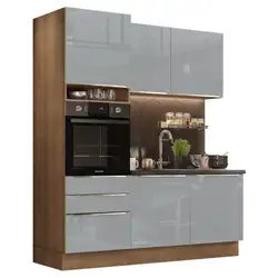 Cozinha Compacta Madesa Lux com Armário e Balcão 5 Portas 3 Gavetas Rustic/Cinza Cor:Rustic/Cinza