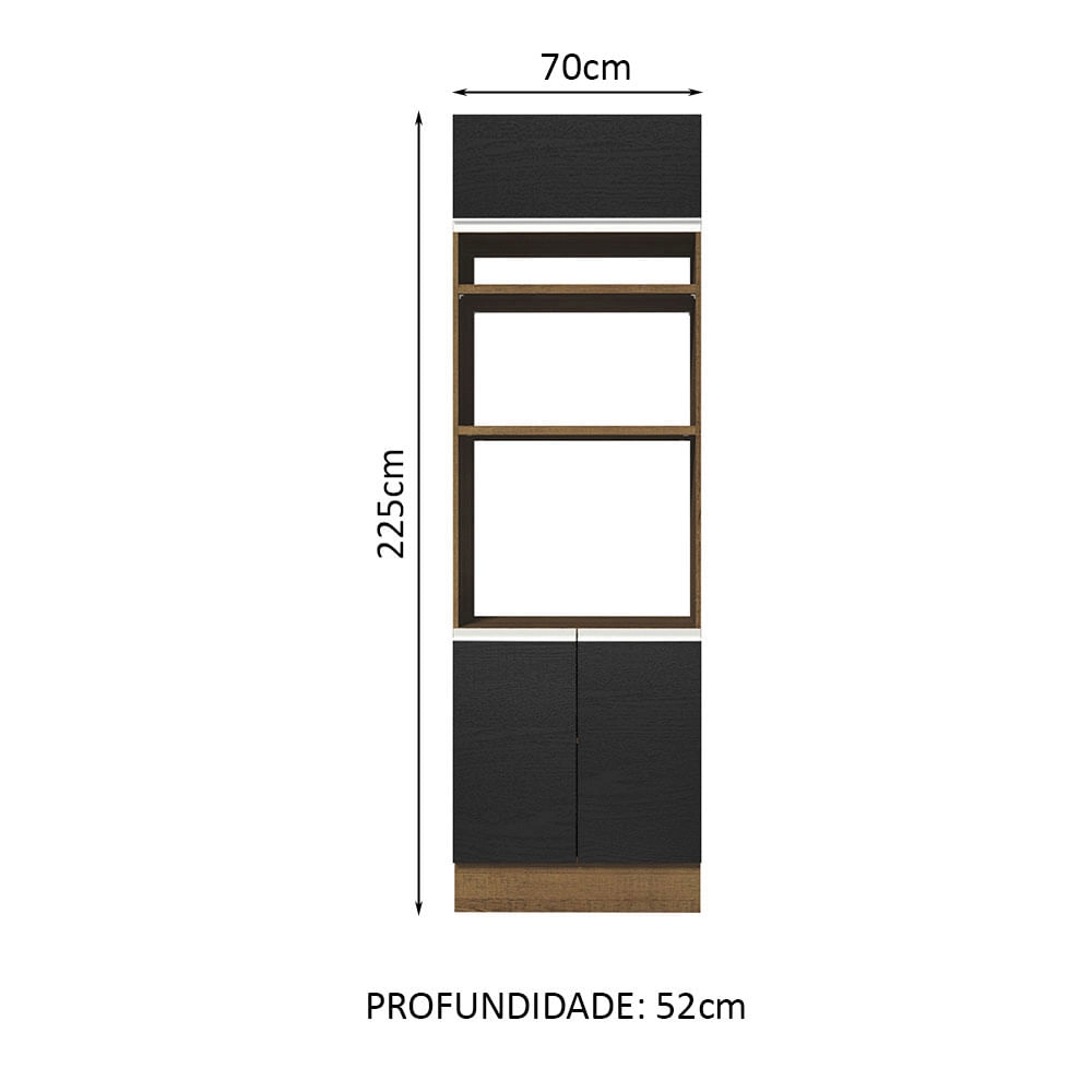 Torre Quente Madesa Glamy 70 cm 3 Portas Rustic/Preto Cor:Rustic/Preto