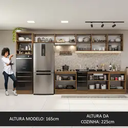 Armário de Cozinha Completa 400cm Rustic/Preto Lux da Thauane Madesa Cor:Rustic/Preto
