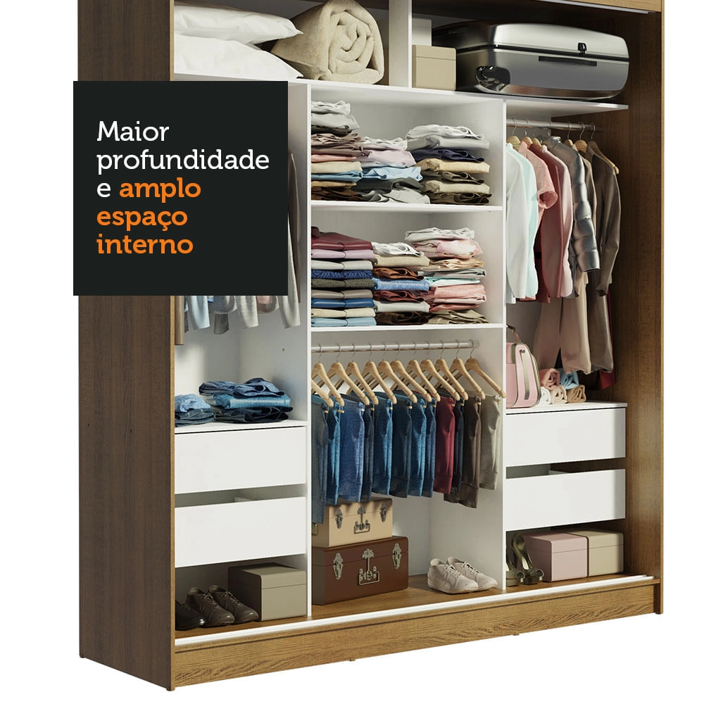 Guarda-Roupa Casal Madesa Reno 3 Portas de Correr com Espelho Cor:Rustic/Branco