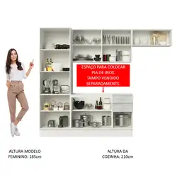 Cozinha Compacta Madesa 100% MDF Acordes Com Armário e Balcão Portas Branco Brilho Cor:Branco