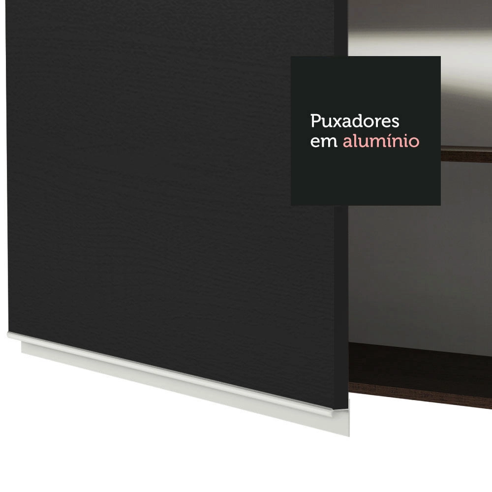 Armário Aéreo Madesa Glamy 120 cm 2 Portas com Vidro Rustic/Preto Cor:Rustic/Preto