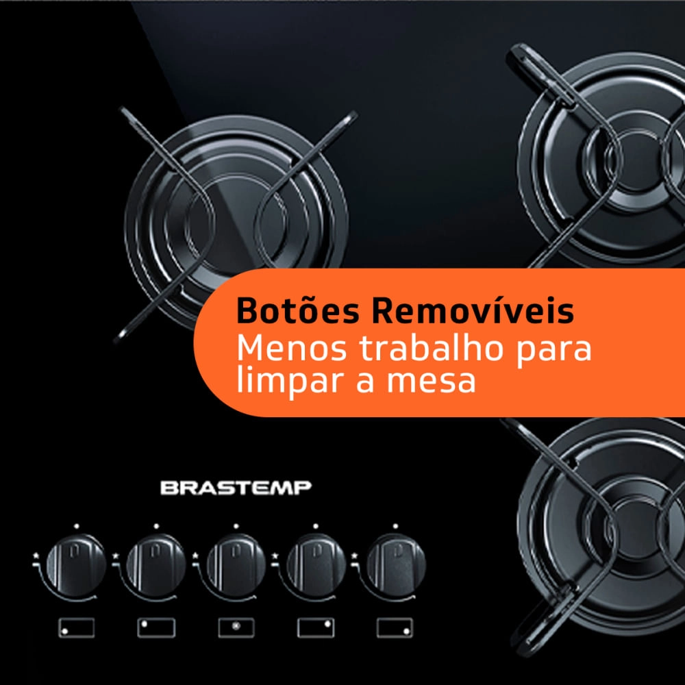 Cooktop 5 bocas Brastemp com grades piatina e acendimento automático - BDD75AE BIVOLT