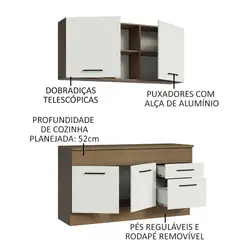 Cozinha Compacta Madesa Agata 150001 com Armário e Balcão (Com Tampo) Rustic/Branco Cor:Rustic Branco