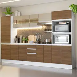 Cozinha Completa 100% MDF Madesa Smart 300 cm Modulada Com Armário, Balcão e Tampo Branco/Rustic/Crema Cor:Branco/Rustic/Crema
