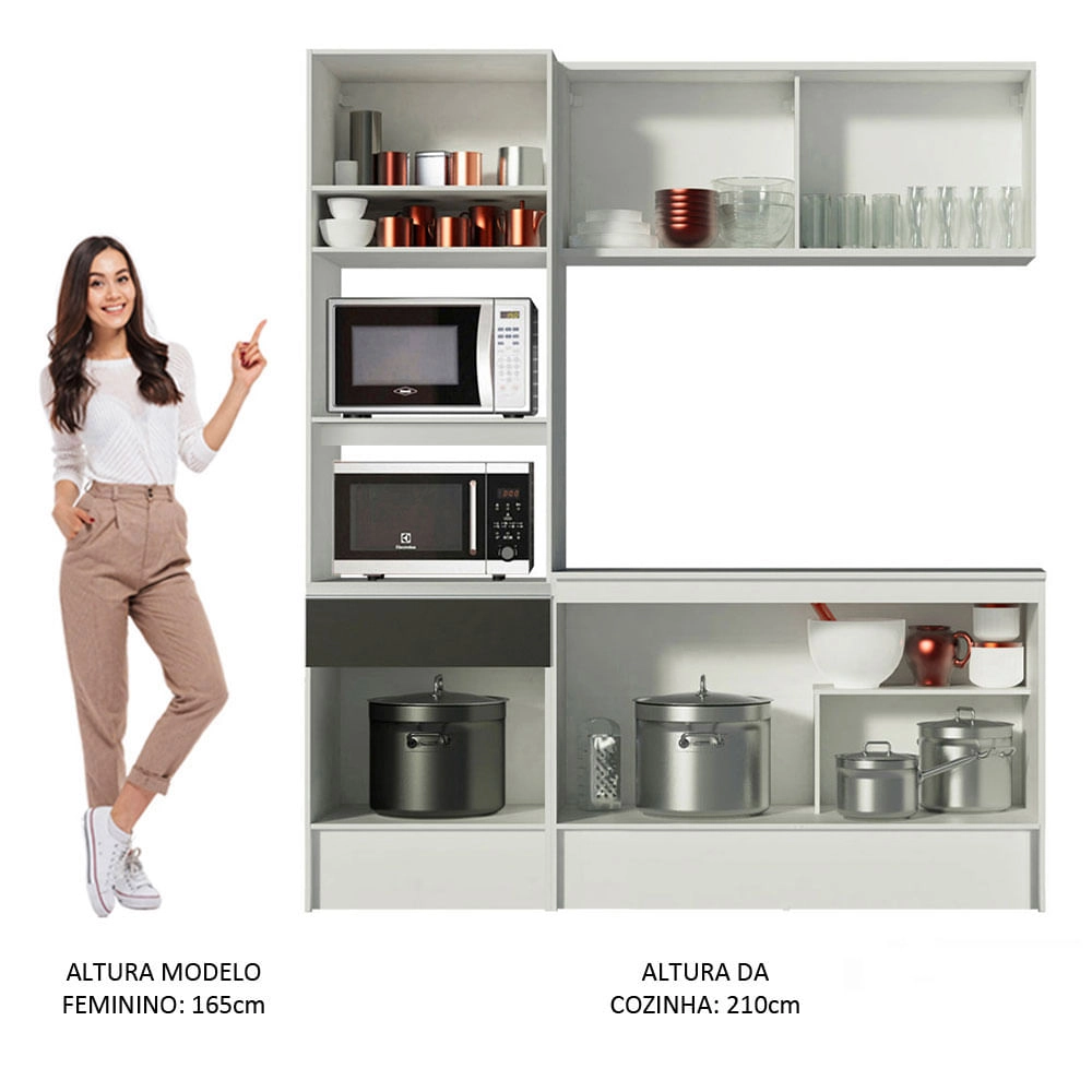 Cozinha Compacta Madesa Topazio Pop com Armário, Balcão e Tampo Branco/Preto Cor:Branco/Preto