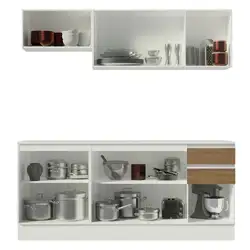 Cozinha Compacta 100% MDF Madesa Smart 180 cm Modulada Com Balcão e Tampo Branco/Rustic/Crema Cor:Branco/Rustic/Crema