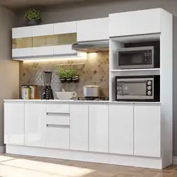 Armário de Cozinha Completa 100% MDF 250 cm Frentes Branco Brilho Smart Madesa 02 Cor:Branco