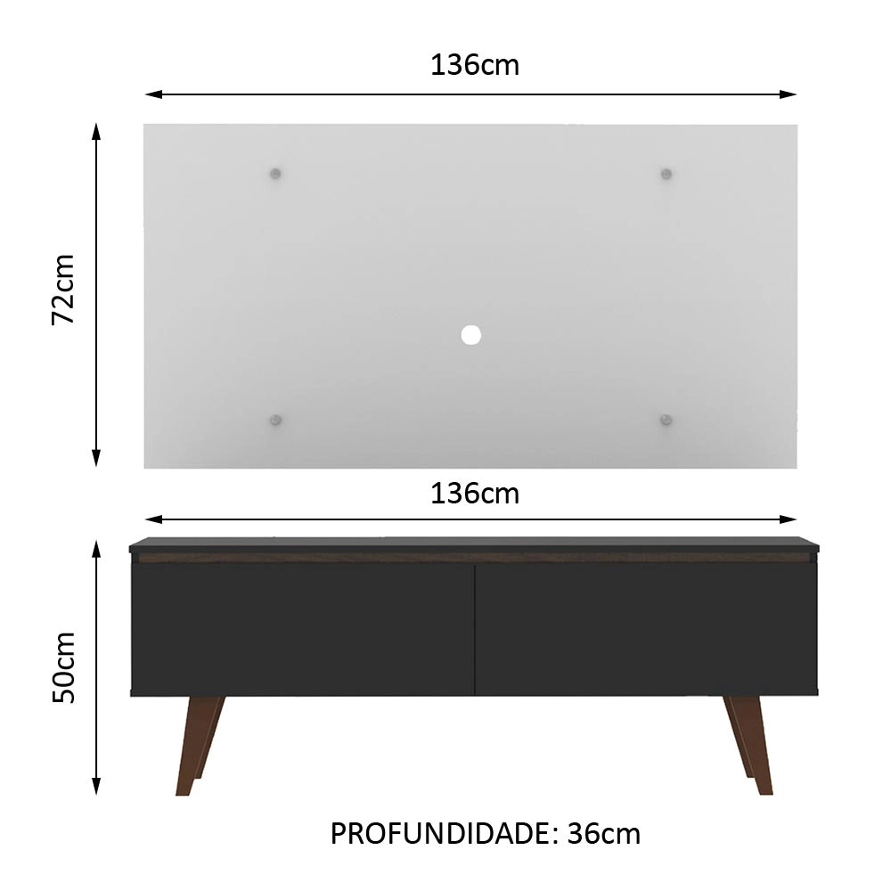 Rack Madesa Le Mans e Painel para TV até 55 Polegadas 2 Portas Preto/Branco Cor:Preto/Branco