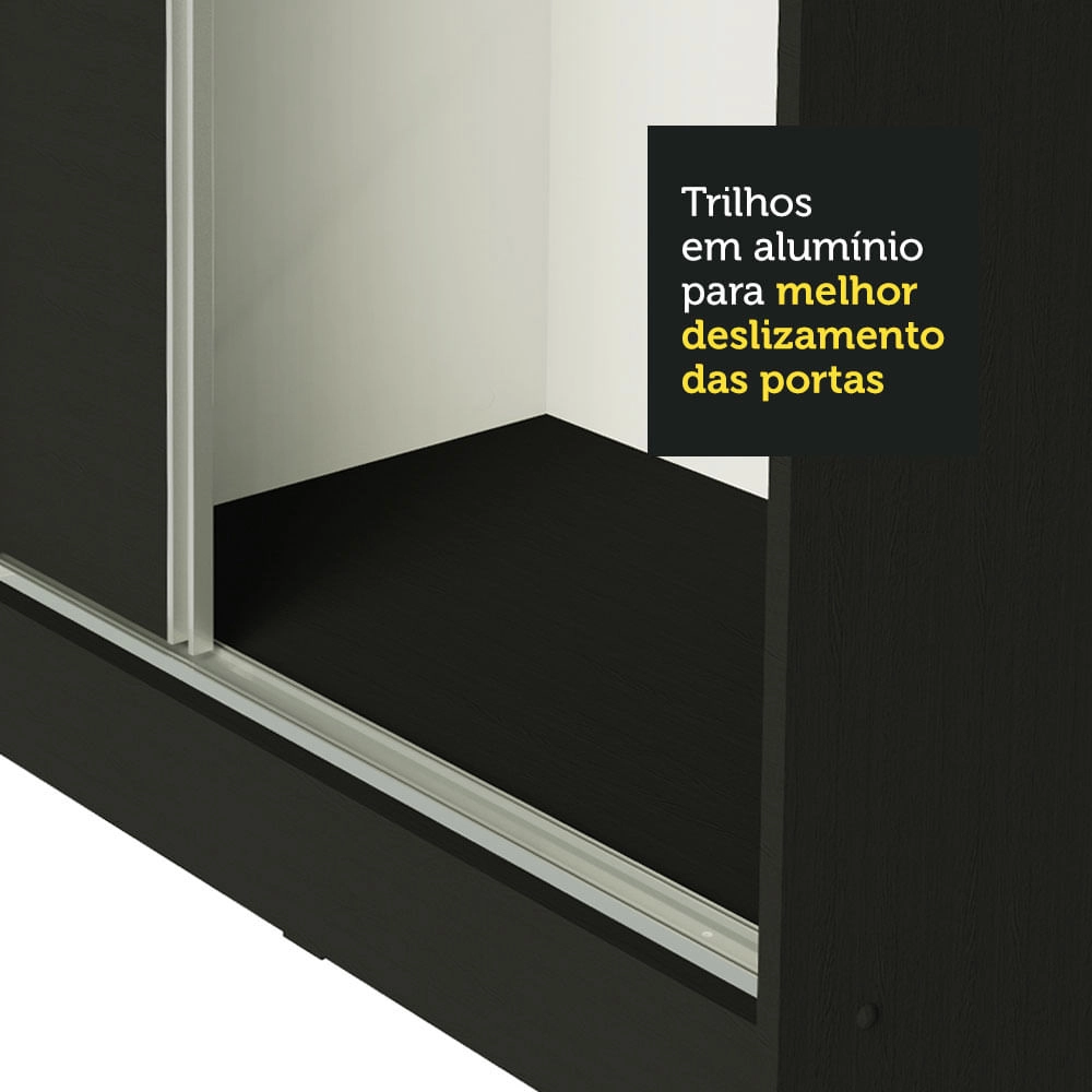 Guarda Roupa Casal 100% MDF Madesa Zurique 3 Portas de Correr Preto/Preto/Branco Cor:Preto/Branco