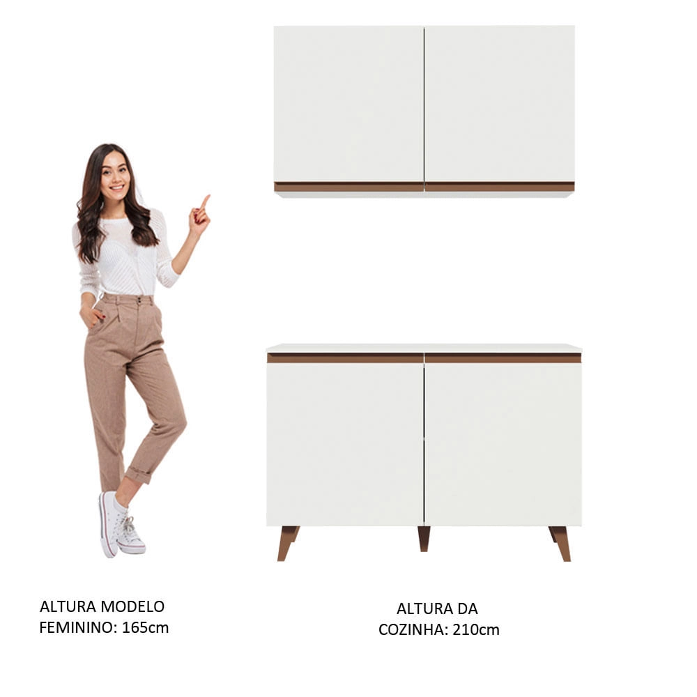 Kit Madesa Reims 120 cm com Armário Aéreo e Balcão Gabinete de Pia Branco Cor:Branco