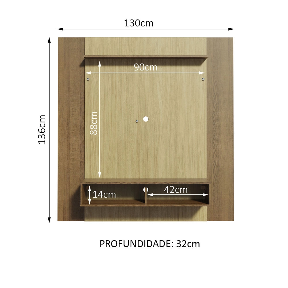 Painel para TV até 50 Polegadas Madesa Arizona 1 Prateleira 2 Nichos Rustic/Carvalho Cor:Rustic/Carvalho