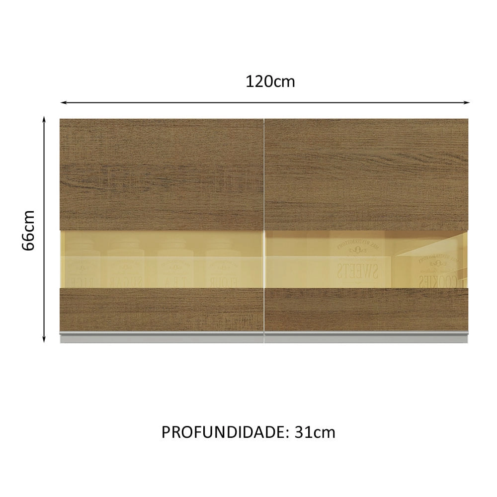 Armário Aéreo Madesa Acordes 100% MDF 120 cm 2 Portas Vidro Reflex Branco/Rustic Cor:Branco/Rustic