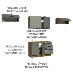 Cozinha Compacta Madesa Agata 280002 com Armário e Balcão Rustic/Cinza Cor:Rustic/Cinza