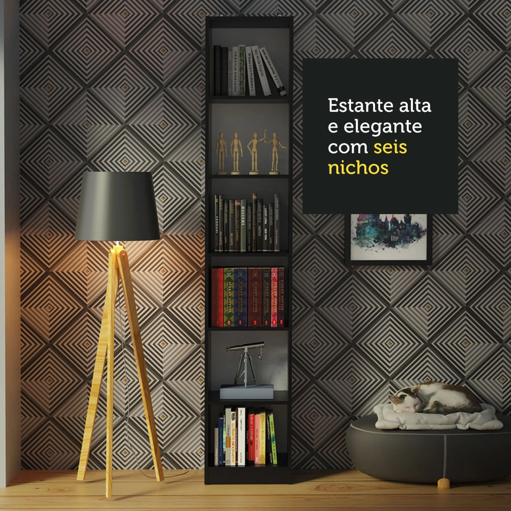 Estante Livreiro Madesa 6906 com 6 Nichos Preto Cor:Preto