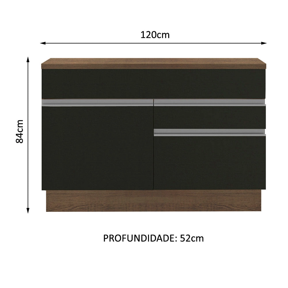 Balcão de Pia Madesa Glamy 120 cm 1 Porta e 2 Gavetas (Com Tampo) Rustic/Preto Cor:Rustic/Preto