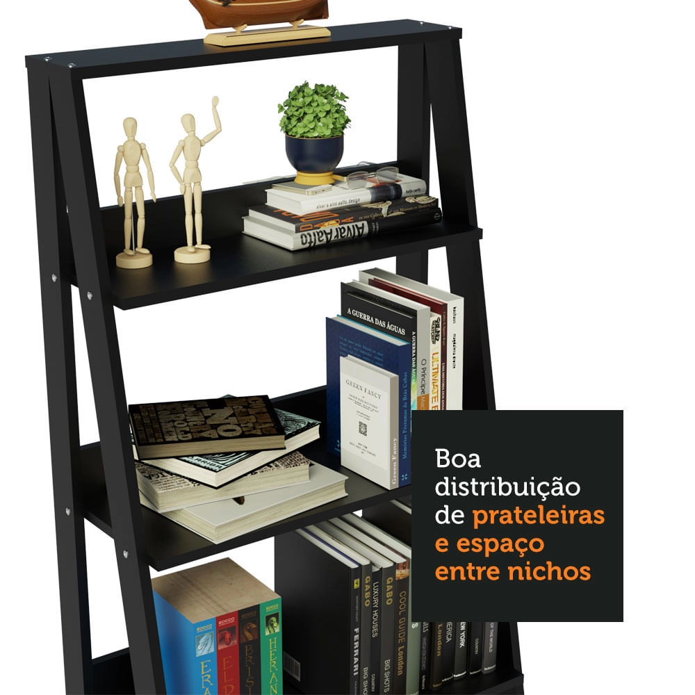 Estante Escada para Livros com 4 Prateleiras Madesa Preto Cor:Preto