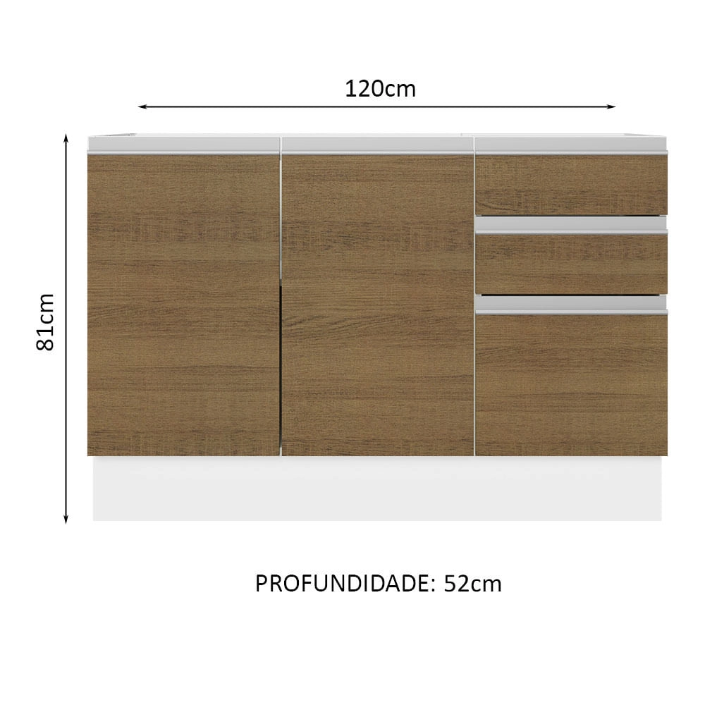 Balcão Gabinete de Pia Madesa Acordes 100% MDF 120 cm 3 Portas e 2 Gavetas Branco/Rustic Cor:Branco/Rustic