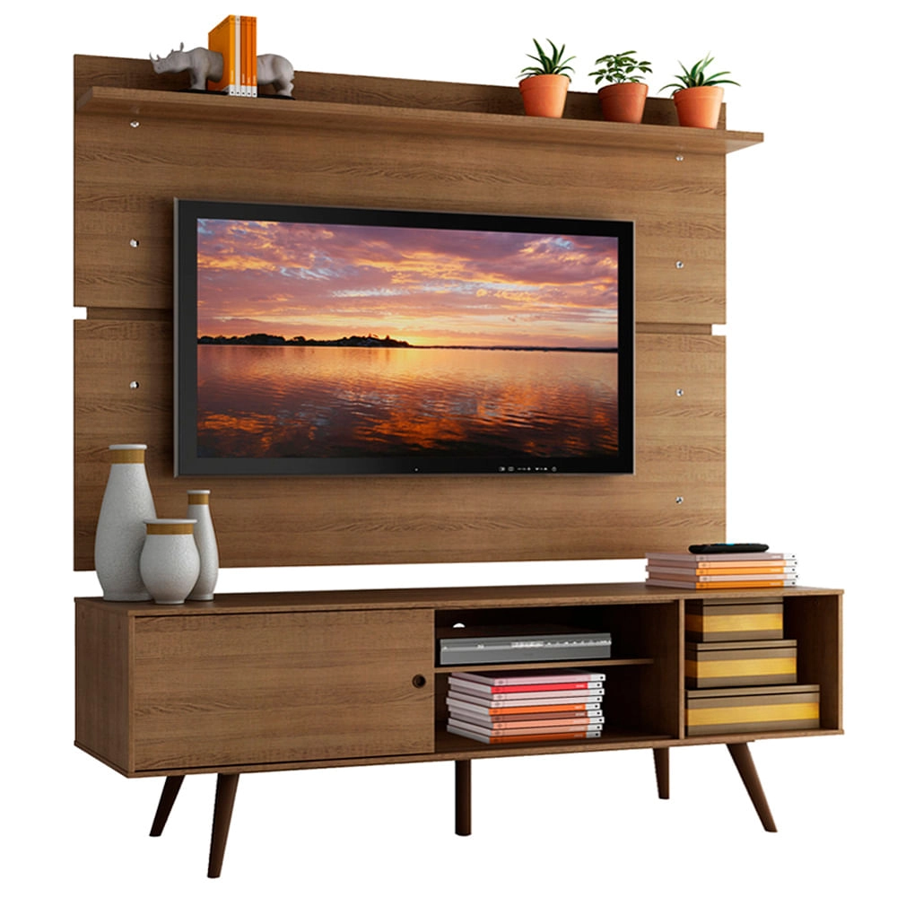 Rack Madesa Cairo e Painel para TV até 65 Polegadas com Pés de Madeira Rustic Cor:Rustic