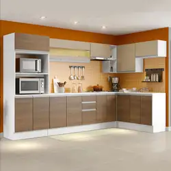 Armário de Cozinha Completa de Canto Madesa Smart 100 MDF Modulada Branco/Rustic/Crema Cor:Branco/Rustic/Crema