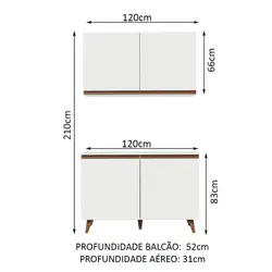 Kit Madesa Reims 120 cm com Armário Aéreo e Balcão Gabinete de Pia Branco Cor:Branco