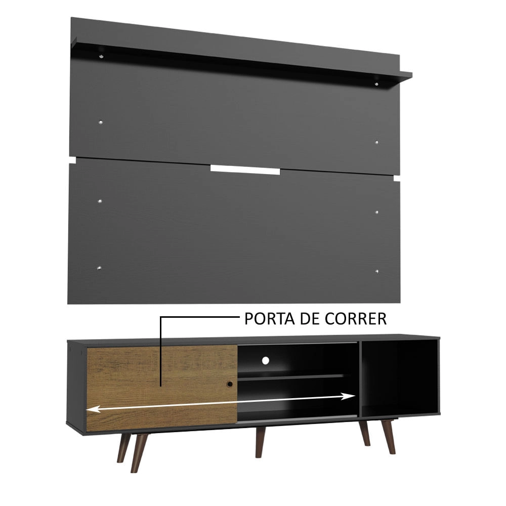 Rack Madesa Dubai e Painel para TV até 65 Polegadas com Pés Preto/Rustic D8D8 Cor:Preto/Rustic