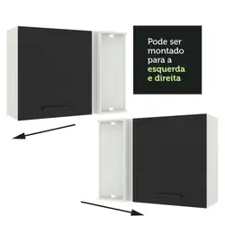 Armário Aéreo de Canto Madesa Agata 1 Porta Branco/Preto Cor:Branco/Preto