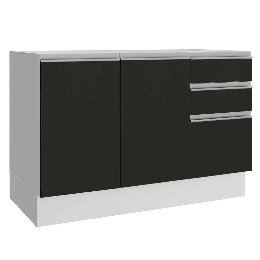 Balcão Gabinete de Pia Madesa Glamy 120 cm 2 Portas e 3 Gavetas Branco/Preto Cor:Branco/Preto