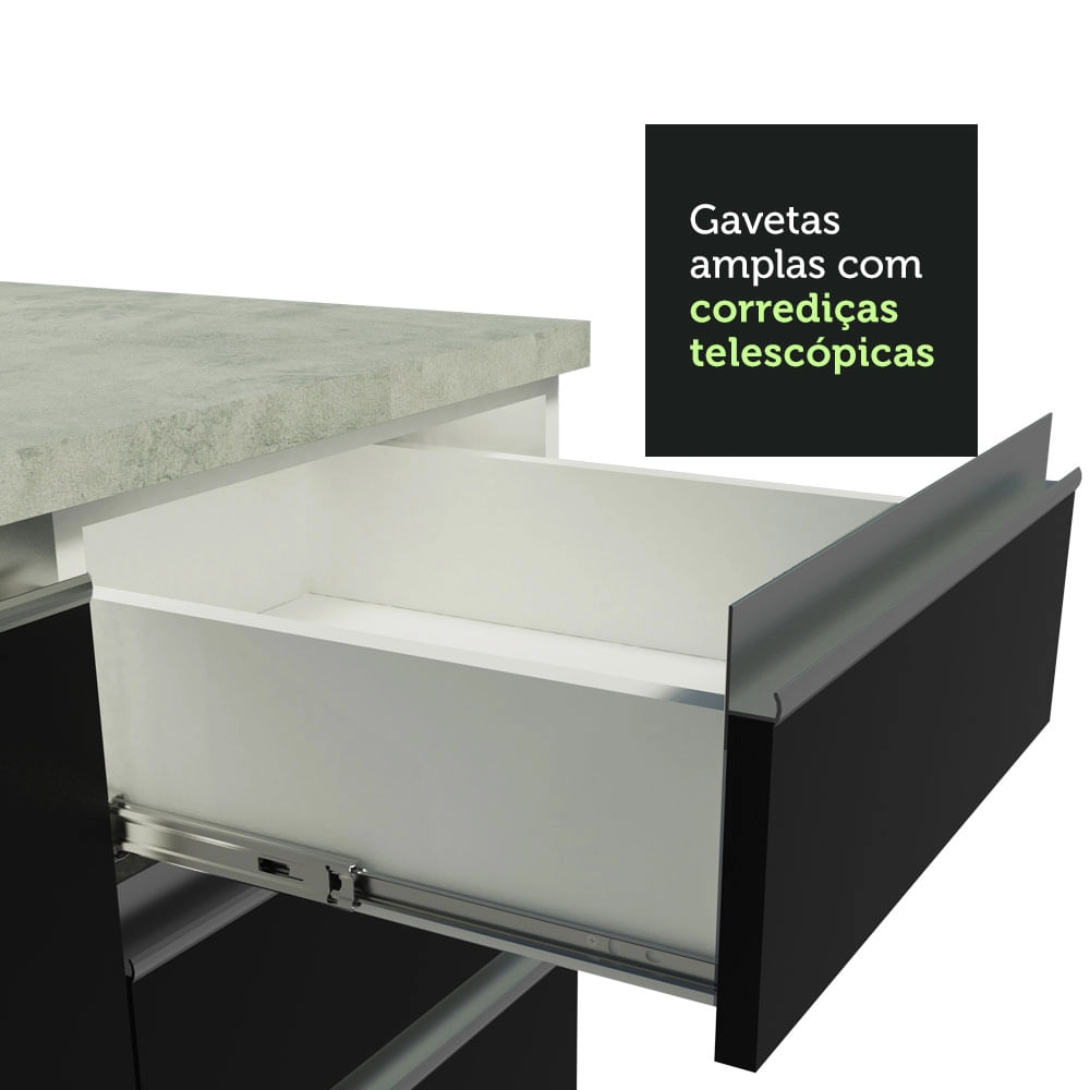 Balcão Gabinete de Pia Madesa Glamy 120 cm 2 Portas e 3 Gavetas Branco/Preto Cor:Branco/Preto