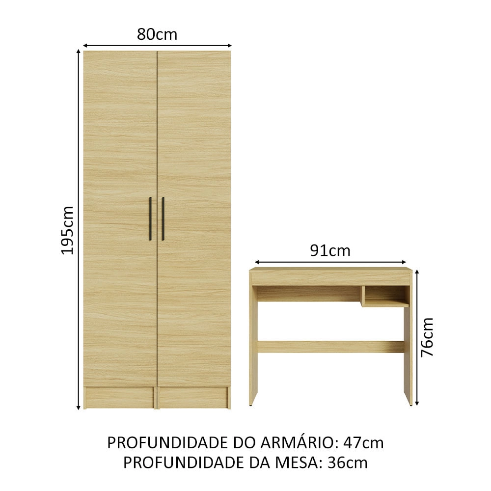 Conjunto Escritório Home Office Escrivaninha Madesa Rubi + 2 Armários Carvalho Cor:Carvalho