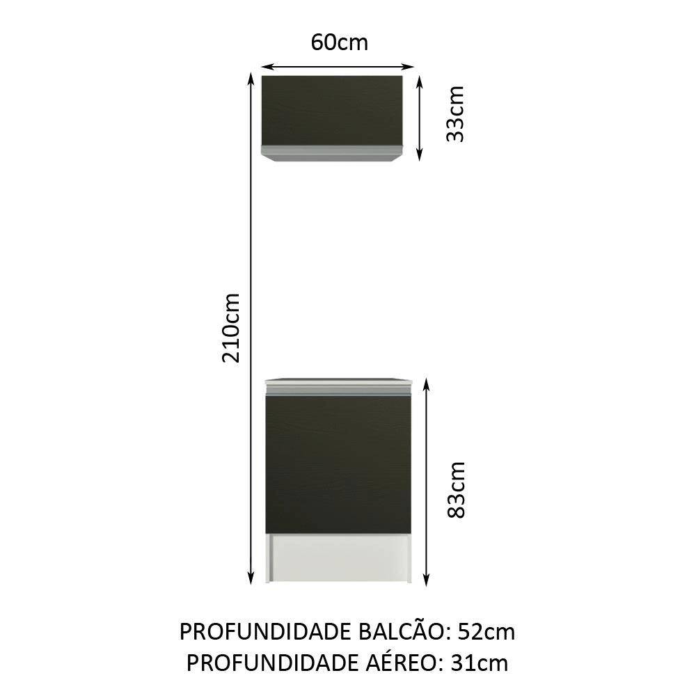 Kit Área de Serviço Madesa Topazio 60 cm com Armário e Balcão Branco/Preto Cor:Branco/Preto