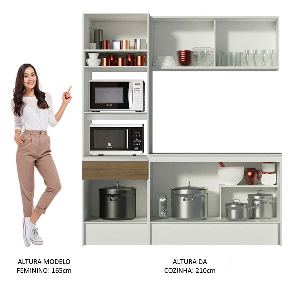 Cozinha Compacta Madesa Diamante Pop com Armário, Balcão e Tampo Branco/Rustic Cor:Branco/Rustic