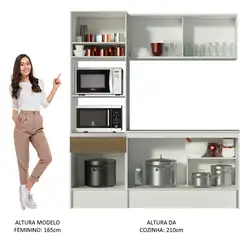 Armário de Cozinha Compacta Madesa Topazio com Balcão e Tampo Branco/Rustic Cor:Branco/Rustic