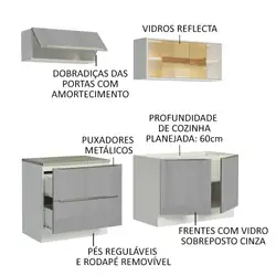 Cozinha Completa Madesa Lux com Armário e Balcão 5 Portas 2 Gavetas Branco/Cinza Cor:Branco/Cinza