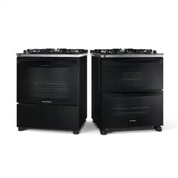 Fogão Brastemp 5 bocas Preto com duplo forno, mesa de vidro e turbo chama - BFD5VCE 220V